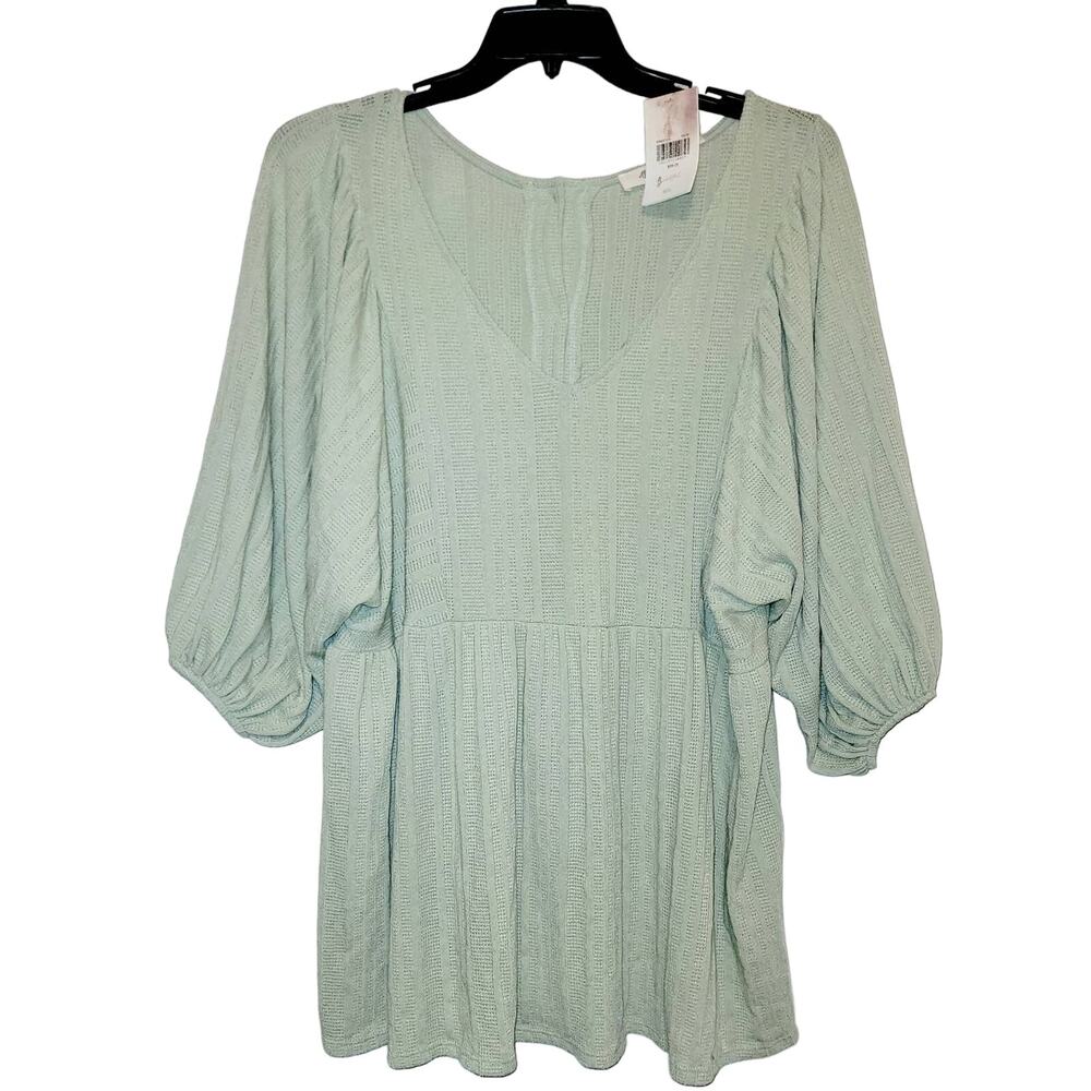 New A Beautiful Soul mint green balloon sleeve button back knit top size 2XL